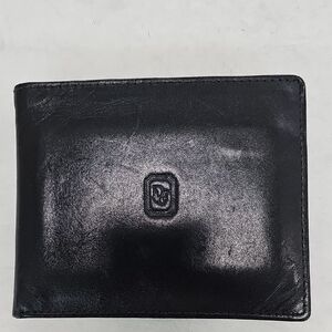 Christian Dior Black Leather Men's Bifold Wallet - Embossed Logo on Front, Go